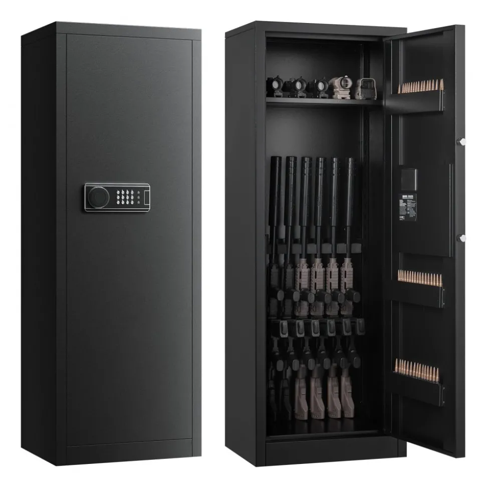 VEVOR 6-8 Gun Safe, Long Gun Cabinet for Rifles and Pistols, Quick Access Rifle Safe with 3 Ammo Slots and 2 Adjustable Racks, Large Digital Cabinet with Key and Password Lock