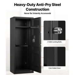 VEVOR 6-8 Gun Safe, Long Gun Cabinet for Rifles and Pistols, Quick Access Rifle Safe with 3 Ammo Slots and 2 Adjustable Racks, Large Digital Cabinet with Key and Password Lock