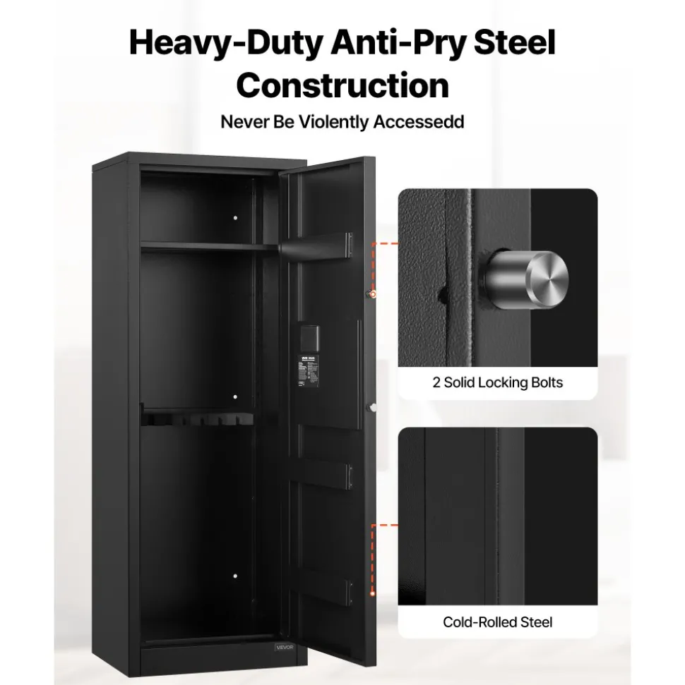 VEVOR 6-8 Gun Safe, Long Gun Cabinet for Rifles and Pistols, Quick Access Rifle Safe with 3 Ammo Slots and 2 Adjustable Racks, Large Digital Cabinet with Key and Password Lock