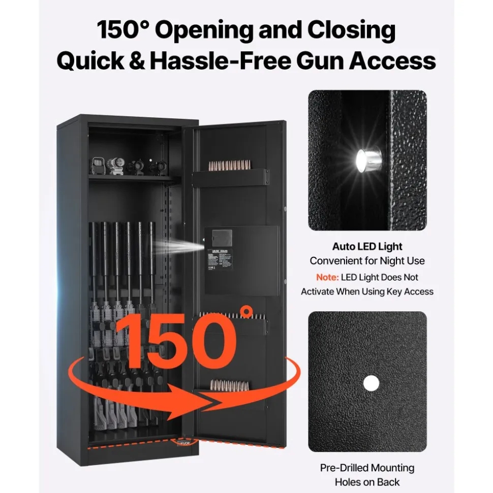 VEVOR 6-8 Gun Safe, Long Gun Cabinet for Rifles and Pistols, Quick Access Rifle Safe with 3 Ammo Slots and 2 Adjustable Racks, Large Digital Cabinet with Key and Password Lock