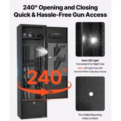 VEVOR 4 Gun Safe, Long Gun Cabinet for Rifles and Pistols, Quick Access Rifle Safe with 2 Ammo Slots, 2 Pistol Pockets & 2 Adjustable Racks, Large Digital Cabinet with Key and Password Lock