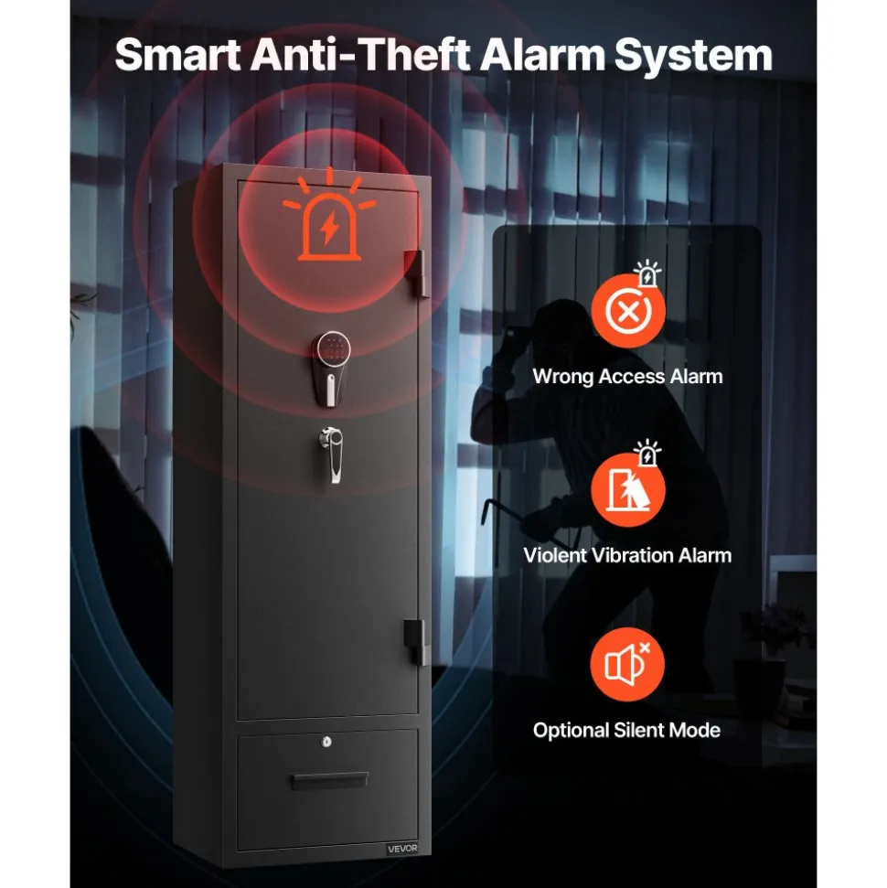 VEVOR 4 Gun Safe, Long Gun Cabinet for Rifles and Pistols, Quick Access Rifle Safe with 2 Ammo Slots, 2 Pistol Pockets & 2 Adjustable Racks, Large Digital Cabinet with Key and Password Lock