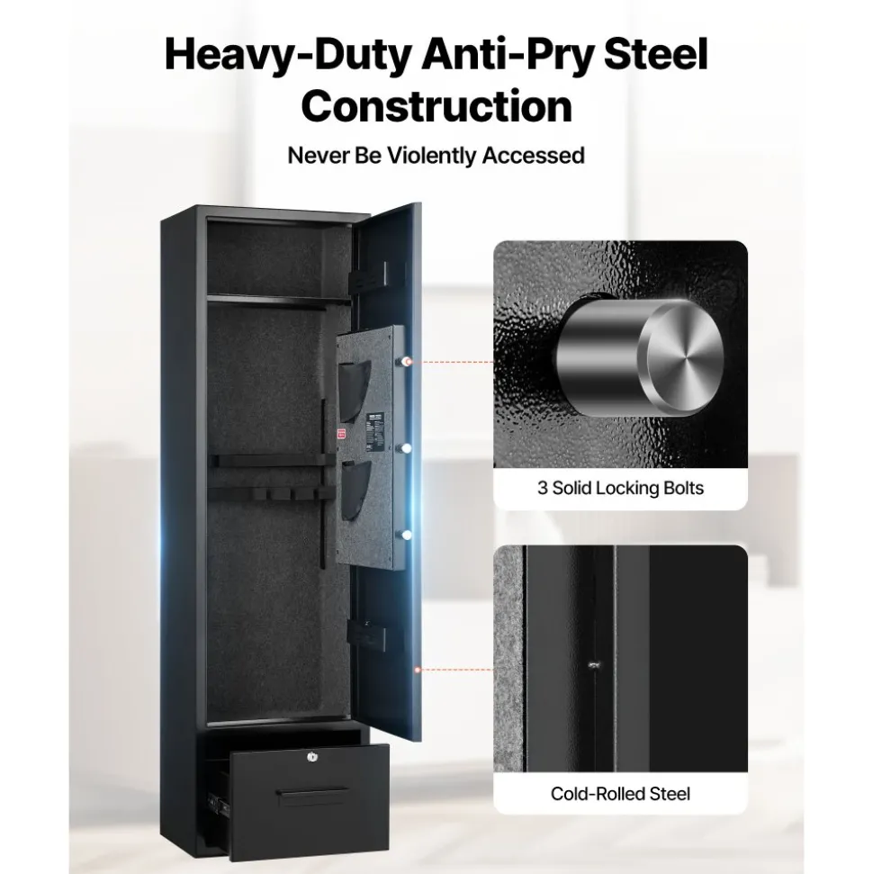 VEVOR 4 Gun Safe, Long Gun Cabinet for Rifles and Pistols, Quick Access Rifle Safe with 2 Ammo Slots, 2 Pistol Pockets & 2 Adjustable Racks, Large Digital Cabinet with Key and Password Lock