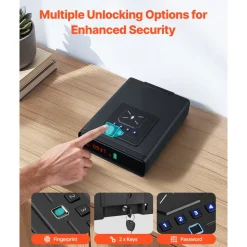 VEVOR Gun Safe, Pistol Handgun Drawer Safe with Fingerprint/Password/Key, 3-Way Quick Access Firearm Case Drawer with Screen for 2 Pistols & Magazines, Wireless Charging, for Desk Bedside Nightstand