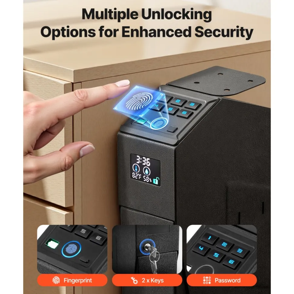 VEVOR Gun Safe, Slider Handgun Gun Safe with Screen, Fingerprint/Password/Key, 3-Way Quick Access Firearm Case Box with LED for 1 Pistol & Magazine, Mounted Gun Box for Nightstand Bedside Desk Car