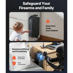 VEVOR Gun Safe, Slider Handgun Gun Safe with Screen, Fingerprint/Password/Key, 3-Way Quick Access Firearm Case Box with LED for 1 Pistol & Magazine, Mounted Gun Box for Nightstand Bedside Desk Car