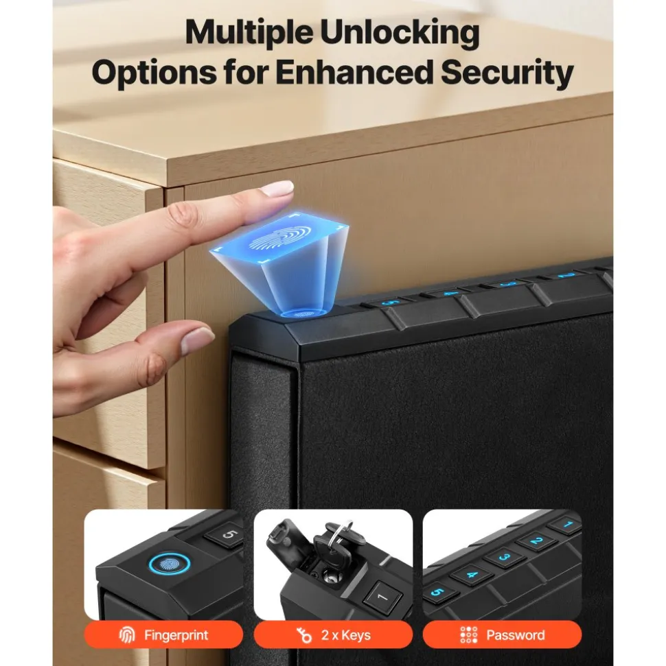 VEVOR Gun Safe, Slider Handgun Gun Safe with Fingerprint/Password/Key, 3-Way Quick Access Firearm Case Box with Lighting for 1 Pistol & Magazine, Mounted Pistol Gun Box for Nightstand Bedside Desk Car