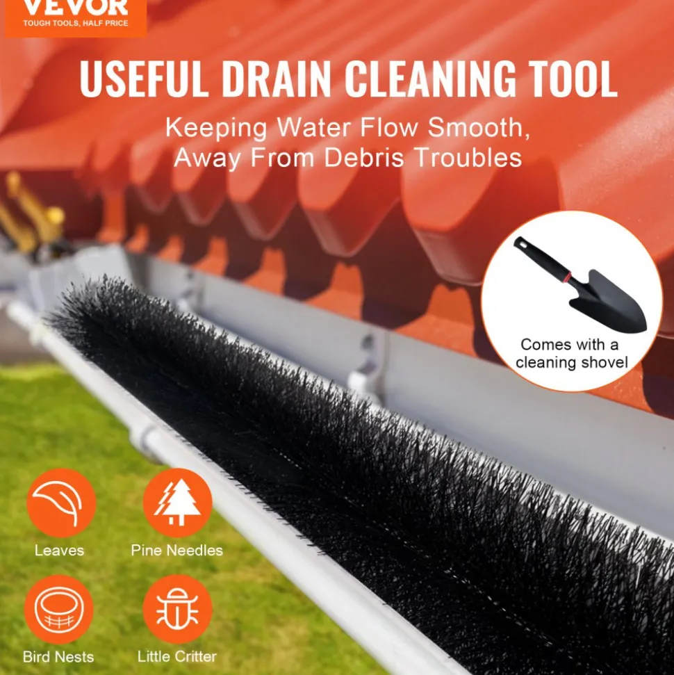 VEVOR Gutter Brush, 60 Feet Total Length 4.33 inch Diameter Gutter Cleaning Tools, Ground-Level Gutter Brush Leaf Guard for 5 Inch Gutters, Easily Clear roof Leaves and Debris, 20 Pack