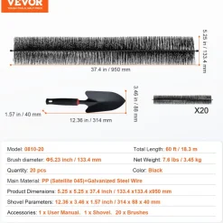 VEVOR Gutter Brush, 60 Feet Total Length 4.33 inch Diameter Gutter Cleaning Tools, Ground-Level Gutter Brush Leaf Guard for 5 Inch Gutters, Easily Clear roof Leaves and Debris, 20 Pack