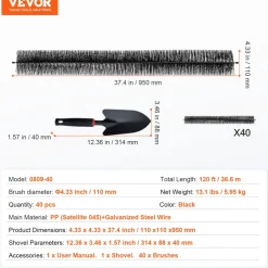 VEVOR Gutter Brush, 120 Feet Total Length 4.33 inch Diameter Gutter Cleaning Tools, Ground-Level Gutter Brush Leaf Guard for 5 Inch Gutters, Easily Clear roof Leaves and Debris, 40 Pack