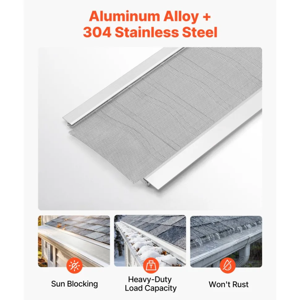 VEVOR Gutter Guard, 5 in Aluminum Gutter Cover with Stainless Steel Micro Mesh, Heavy-Duty 48ft Length, 0.04in Thick, Leaf Guard for Debris and Pine Needles, Easy DIY Install, Screws Included, 12 PCS