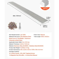 VEVOR Gutter Guard, 5 in Aluminum Gutter Cover with Stainless Steel Micro Mesh, Heavy-Duty 48ft Length, 0.04in Thick, Leaf Guard for Debris and Pine Needles, Easy DIY Install, Screws Included, 12 PCS