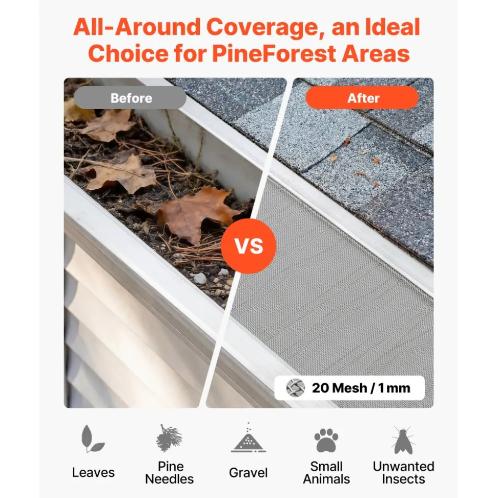 VEVOR Gutter Guard, 6 in Aluminum Gutter Cover with Stainless Steel Micro Mesh, Heavy-Duty 48ft Length, 0.04in Thick, Leaf Guard for Debris and Pine Needles, Easy DIY Install, Screws Included, 12 PCS