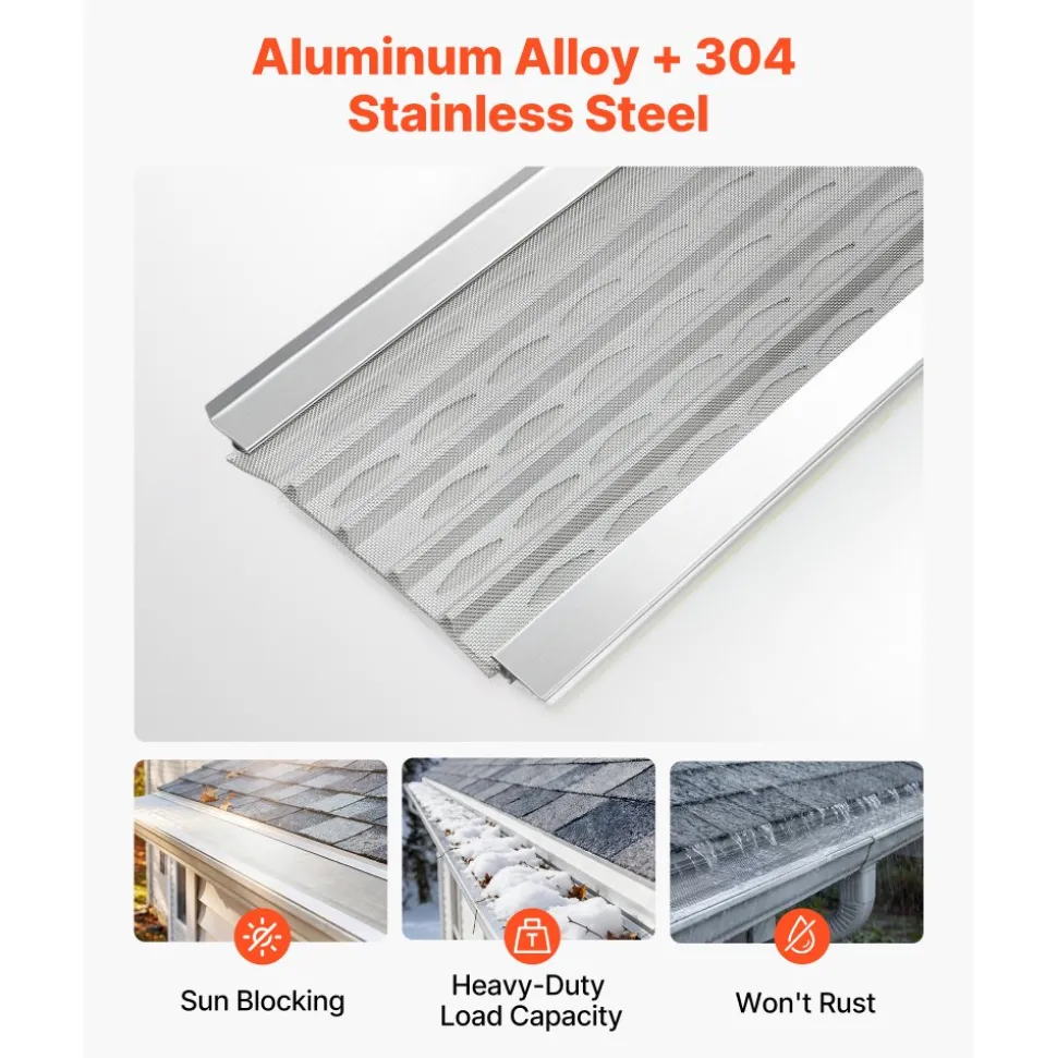 VEVOR Gutter Guard, 5 in Aluminum Gutter Cover with Stainless Steel Micro Mesh, Heavy-Duty 100ft Length, 0.04in Thick, Leaf Guard for Debris and Pine Needles, Easy DIY Install, Screws Included, 20 PCS