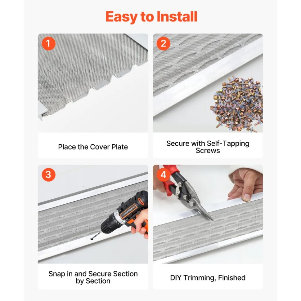 VEVOR Gutter Guard, 5 in Aluminum Gutter Cover with Stainless Steel Micro Mesh, Heavy-Duty 100ft Length, 0.04in Thick, Leaf Guard for Debris and Pine Needles, Easy DIY Install, Screws Included, 20 PCS