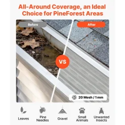 VEVOR Gutter Guard, 6 in Aluminum Gutter Cover with Stainless Steel Micro Mesh, Heavy-Duty 100ft Length, 0.04in Thick, Leaf Guard for Debris and Pine Needles, Easy DIY Install, Screws Included, 20 PCS