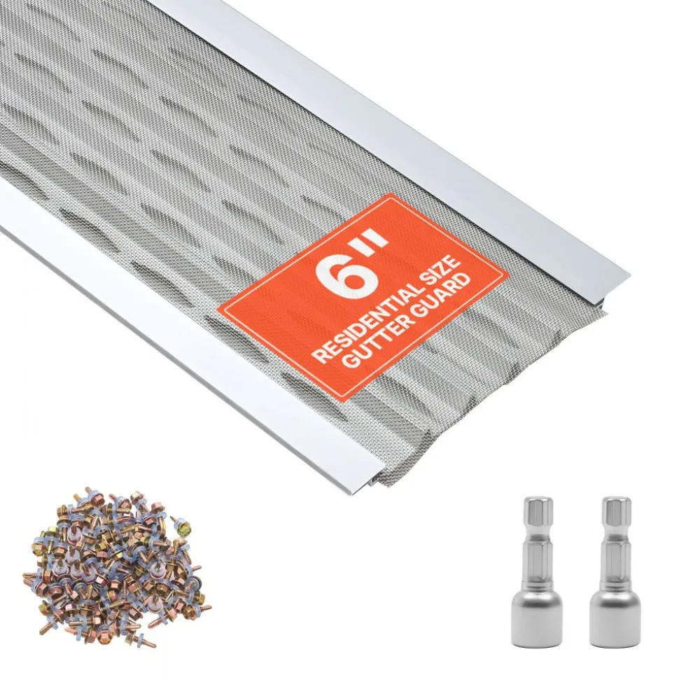 VEVOR Gutter Guard, 6 in Aluminum Gutter Cover with Stainless Steel Micro Mesh, Heavy-Duty 100ft Length, 0.04in Thick, Leaf Guard for Debris and Pine Needles, Easy DIY Install, Screws Included, 20 PCS