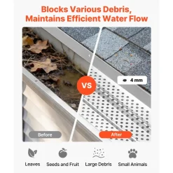VEVOR Gutter Guard, 5 inch Aluminum Gutter Cover Heavy-Duty, 32ft Length Protection Cover for Leaf & Debris, 0.02 in Thickness Mill Finish, Easy DIY Install, Fast Drainage, Screws Included, 8 PCS