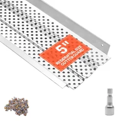 VEVOR Gutter Guard, 5 inch Aluminum Gutter Cover Heavy-Duty, 32ft Length Protection Cover for Leaf & Debris, 0.02 in Thickness Mill Finish, Easy DIY Install, Fast Drainage, Screws Included, 8 PCS