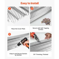 VEVOR Gutter Guard, 5 inch Aluminum Gutter Cover Heavy-Duty, 32ft Length Protection Cover for Leaf & Debris, 0.02 in Thickness Mill Finish, Easy DIY Install, Fast Drainage, Screws Included, 8 PCS