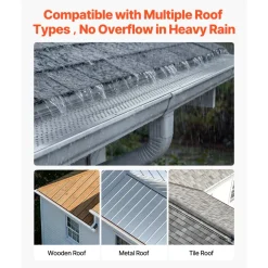 VEVOR Gutter Guard, 5 inch Aluminum Gutter Cover Heavy-Duty, 32ft Length Protection Cover for Leaf & Debris, 0.02 in Thickness Mill Finish, Easy DIY Install, Fast Drainage, Screws Included, 8 PCS