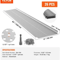 VEVOR Gutter Guard, 5 inch Width, Aluminum Leaf Filter DIY Gutter Cover, 13 PCS 52 ft Total Length, 0.157'' Hole Diameter & 0.02'' Thick Gutter Guards Fits Any Roof or Gutter Type