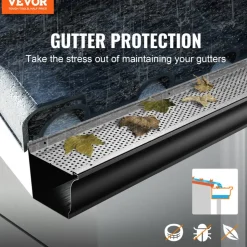 VEVOR Gutter Guard, 5 inch Width, Aluminum Leaf Filter DIY Gutter Cover, 26 PCS 104 ft Total Length, 0.157'' Hole Diameter & 0.02'' Thick Gutter Guards Fits Any Roof or Gutter Type