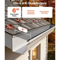 VEVOR Gutter Guard, 6 in Powder-Coated Steel Gutter Screen, Heavy-Duty 120 ft Length, 0.04 in Thickness, Leaf Guard for Debris and Leaves, Easy DIY Install, Fits 6