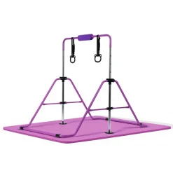 VEVOR Gymnastic Bars for Kids, 140 lbs Capacity Folding Training Kip Bar with Mat, Adjustable Height Gymnastic Horizontal Bar for Home, Training Equipment for Indoor Outdoor, Easy to Assemble, Purple