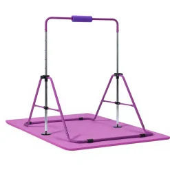 VEVOR Gymnastic Bars for Kids, 140 lbs Capacity Folding Training Kip Bar with Mat, Adjustable Height Gymnastic Horizontal Bar for Home, Training Equipment for Indoor Outdoor, Easy to Assemble, Purple