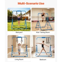 VEVOR Gymnastic Bars for Kids, 140 lbs Capacity Folding Training Kip Bar with Mat, Adjustable Height Gymnastic Horizontal Bar for Home, Training Equipment for Indoor Outdoor, Easy to Assemble, Pink