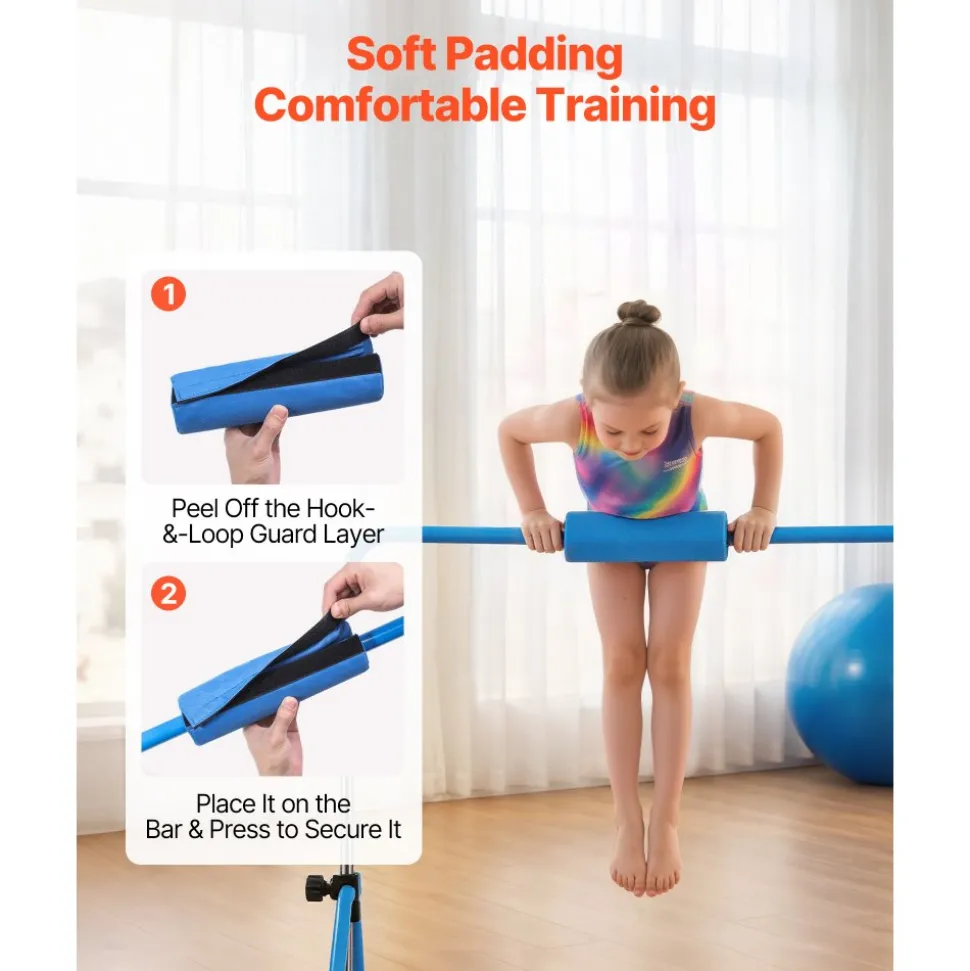 VEVOR Gymnastic Bars for Kids, 140 lbs Capacity Folding Training Kip Bar, Adjustable Height Gymnastic Horizontal Bar for Home, Training Equipment for Indoor and Outdoor, Easy to Assemble, Blue
