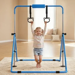 VEVOR Gymnastic Bars for Kids, 140 lbs Capacity Folding Training Kip Bar, Adjustable Height Gymnastic Horizontal Bar for Home, Training Equipment for Indoor and Outdoor, Easy to Assemble, Blue