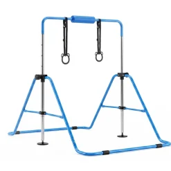 VEVOR Gymnastic Bars for Kids, 140 lbs Capacity Folding Training Kip Bar, Adjustable Height Gymnastic Horizontal Bar for Home, Training Equipment for Indoor and Outdoor, Easy to Assemble, Blue