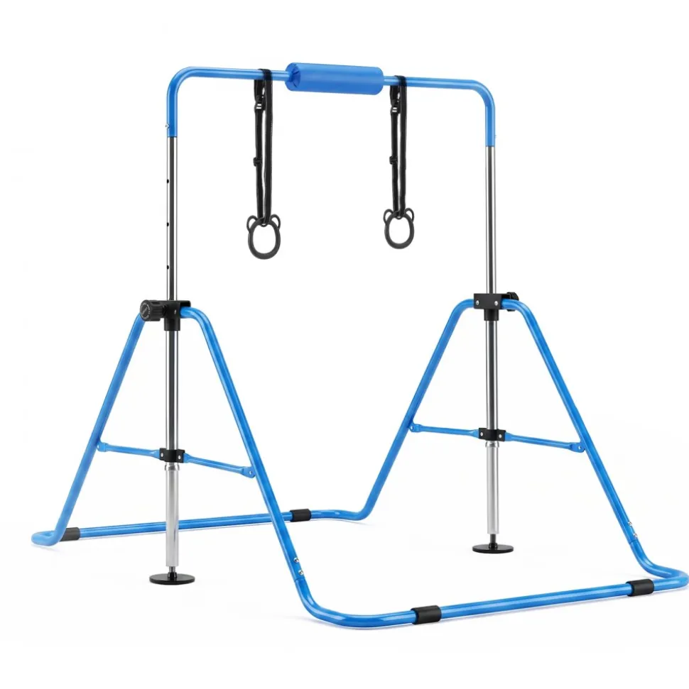 VEVOR Gymnastic Bars for Kids, 140 lbs Capacity Folding Training Kip Bar, Adjustable Height Gymnastic Horizontal Bar for Home, Training Equipment for Indoor and Outdoor, Easy to Assemble, Blue