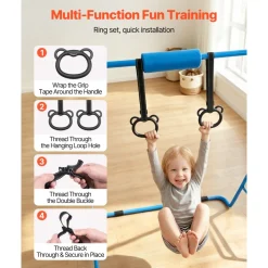 VEVOR Gymnastic Bars for Kids, 140 lbs Capacity Folding Training Kip Bar, Adjustable Height Gymnastic Horizontal Bar for Home, Training Equipment for Indoor and Outdoor, Easy to Assemble, Blue