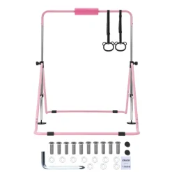 VEVOR Gymnastic Bars for Kids, 140 lbs Capacity Folding Training Kip Bar with Mat, Adjustable Height Gymnastic Horizontal Bar for Home, Training Equipment for Indoor Outdoor, Easy to Assemble, Blue