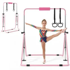 VEVOR Gymnastic Bars for Kids, 140 lbs Capacity Folding Training Kip Bar with Mat, Adjustable Height Gymnastic Horizontal Bar for Home, Training Equipment for Indoor Outdoor, Easy to Assemble, Blue