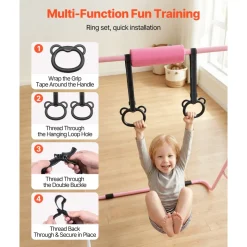 VEVOR Gymnastic Bars for Kids, 140 lbs Capacity Folding Training Kip Bar with Mat, Adjustable Height Gymnastic Horizontal Bar for Home, Training Equipment for Indoor Outdoor, Easy to Assemble, Blue
