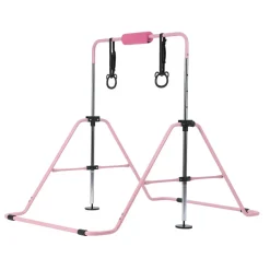 VEVOR Gymnastic Bars for Kids, 140 lbs Capacity Folding Training Kip Bar with Mat, Adjustable Height Gymnastic Horizontal Bar for Home, Training Equipment for Indoor Outdoor, Easy to Assemble, Blue
