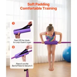 VEVOR Gymnastic Bars for Kids, 140 lbs Capacity Folding Training Kip Bar, Adjustable Height Gymnastic Horizontal Bar for Home, Training Equipment for Indoor and Outdoor, Easy to Assemble, Purple