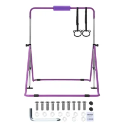 VEVOR Gymnastic Bars for Kids, 140 lbs Capacity Folding Training Kip Bar, Adjustable Height Gymnastic Horizontal Bar for Home, Training Equipment for Indoor and Outdoor, Easy to Assemble, Purple