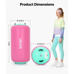 VEVOR Gymnastics Barrel Air Roller 23.6x40 in Inflatable Tumbling Air Mat, Octagon Tumbler Trainer with Electric Pump, Equipment for Back Handspring Training/Home Use/Gym/Yoga/Cheerleading, Pink