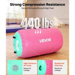 VEVOR Gymnastics Barrel Air Roller 23.6x40 in Inflatable Tumbling Air Mat, Octagon Tumbler Trainer with Electric Pump, Equipment for Back Handspring Training/Home Use/Gym/Yoga/Cheerleading, Pink