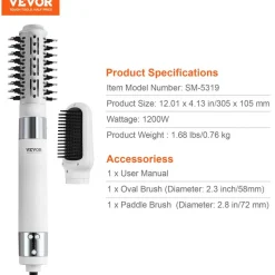 VEVOR Hair Dryer Styler, Ionic Hair Dryer Brush, 110,000RPM High-Speed Hot Air Styler with Brushless Motor, Oval & Paddle Brush, Blow Dryer Brush Styling Tool for Fast Drying Volumizing Straightening