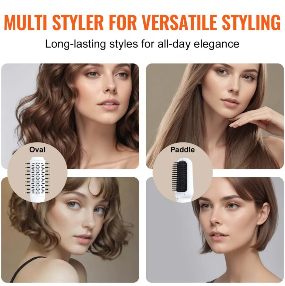 VEVOR Hair Dryer Styler, Ionic Hair Dryer Brush, 110,000RPM High-Speed Hot Air Styler with Brushless Motor, Oval & Paddle Brush, Blow Dryer Brush Styling Tool for Fast Drying Volumizing Straightening