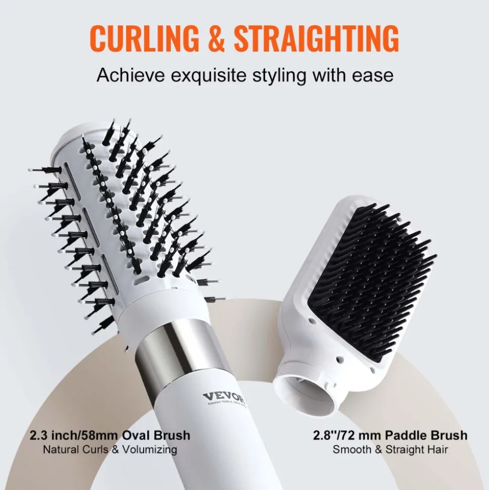 VEVOR Hair Dryer Styler, Ionic Hair Dryer Brush, 110,000RPM High-Speed Hot Air Styler with Brushless Motor, Oval & Paddle Brush, Blow Dryer Brush Styling Tool for Fast Drying Volumizing Straightening