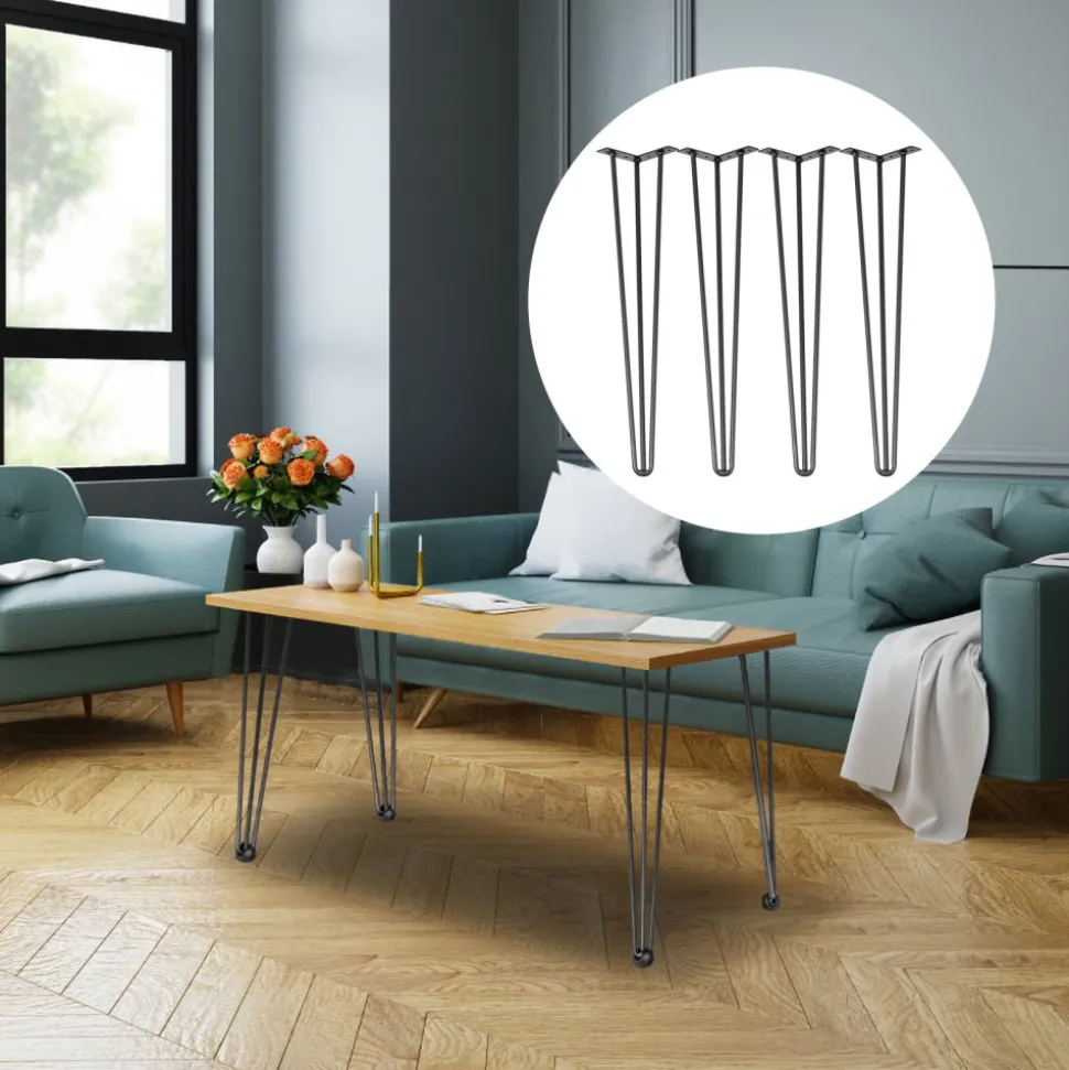 VEVOR Hairpin Table Legs 24" Black Set of 4 Desk Legs 880lbs Load Capacity (Each 220lbs) Hairpin Desk Legs 3 Rods for Bench Desk Dining End Table Chairs Carbon Steel DIY Heavy Duty Furniture Legs
