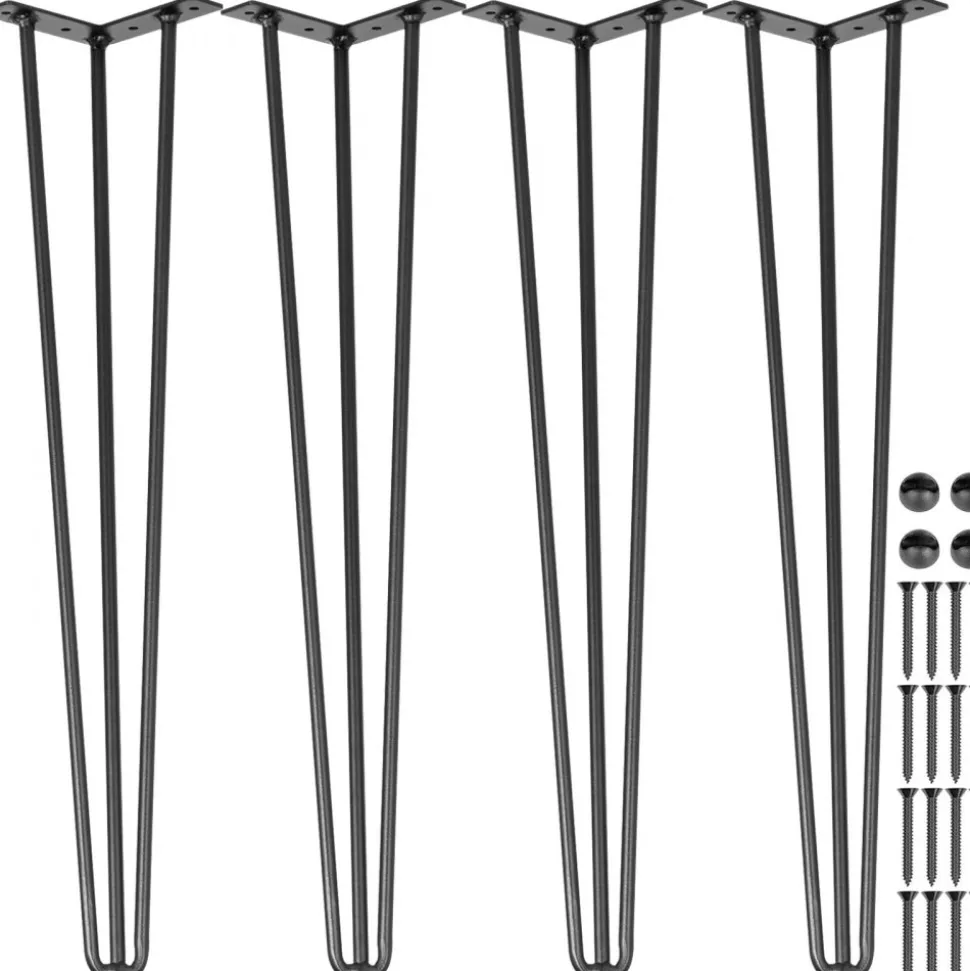 VEVOR Hairpin Table Legs 24" Black Set of 4 Desk Legs 880lbs Load Capacity (Each 220lbs) Hairpin Desk Legs 3 Rods for Bench Desk Dining End Table Chairs Carbon Steel DIY Heavy Duty Furniture Legs