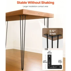 VEVOR Hairpin Table Legs 40" Black Set of 4 Desk Legs 880lbs Load Capacity (Each 220lbs) Hairpin Desk Legs 3 Rods for Bench Desk Dining End Table Chairs Carbon Steel DIY Heavy Duty Furniture Legs